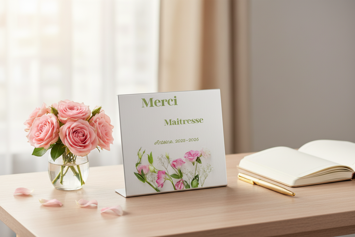 Plaque Merci Maitresse mise en scène cadeau
