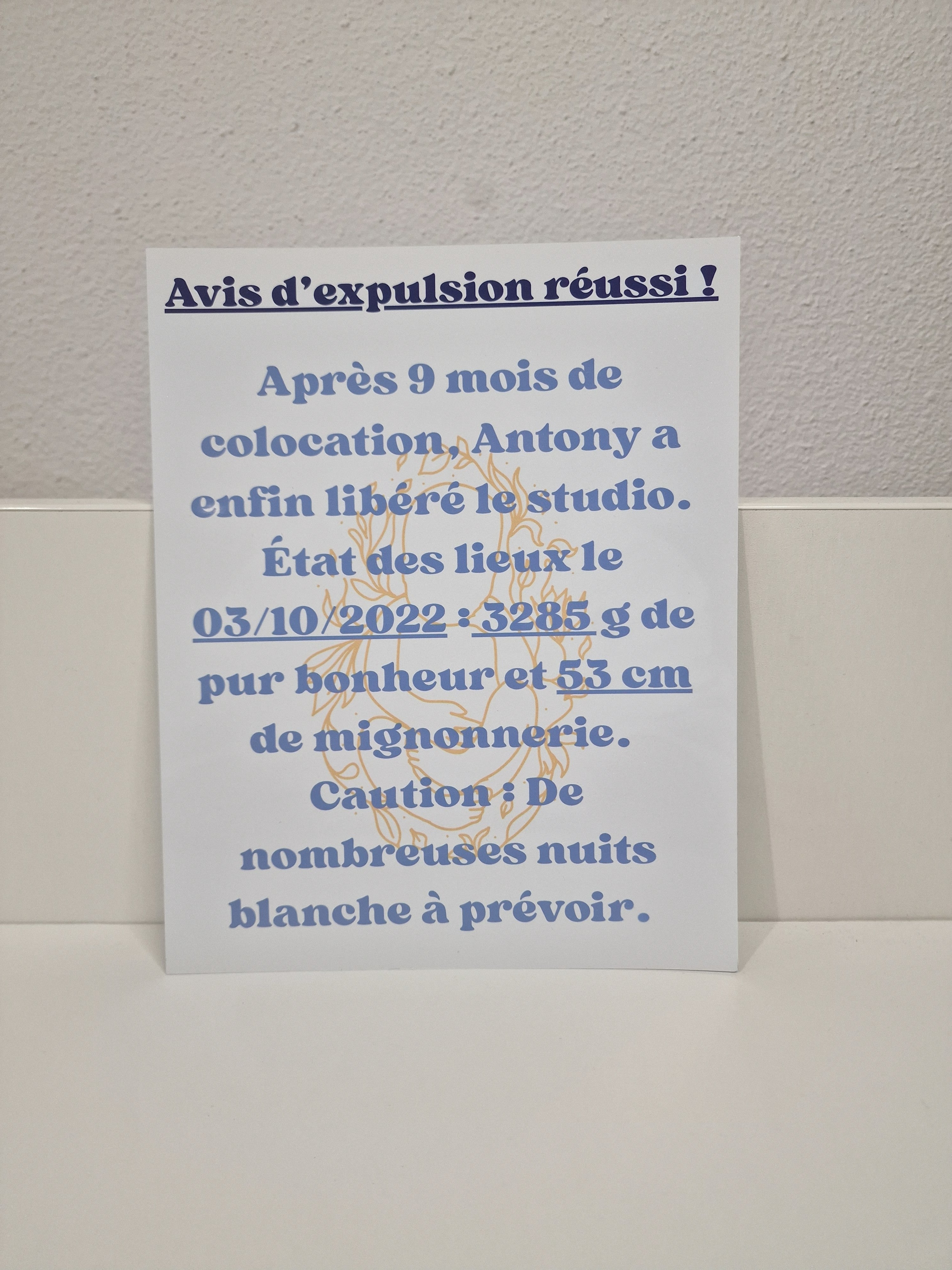 Avis d'Expulsion Réussi  18 x 25,5 cm