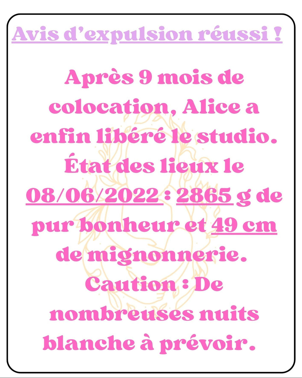 Avis d'Expulsion Réussi  18 x 25,5 cm