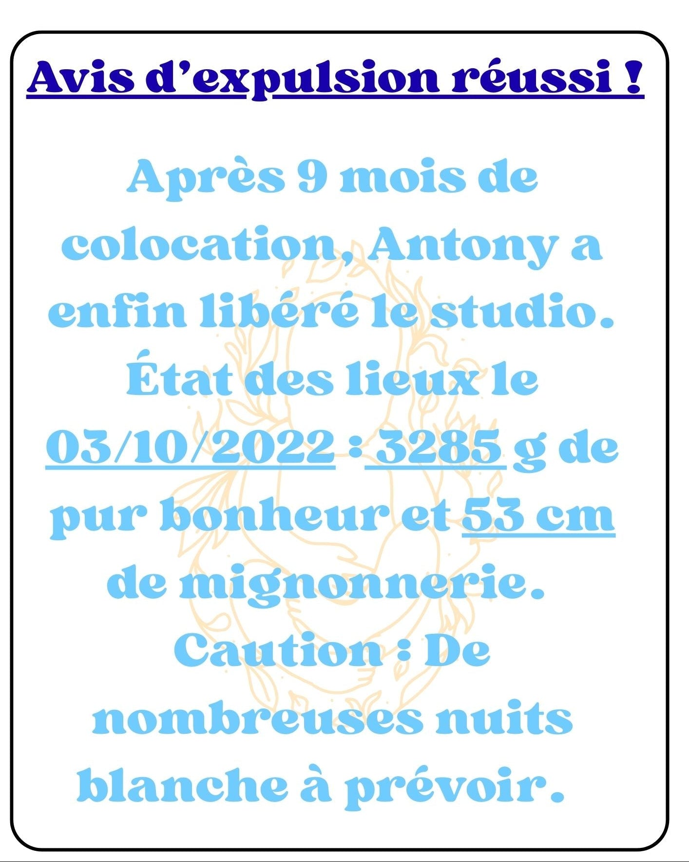 Avis d'Expulsion Réussi  18 x 25,5 cm